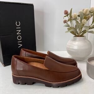 Vionic Kensley Leather Slip On Loafers Brown Women's 7M Tried On Comfort Shoe